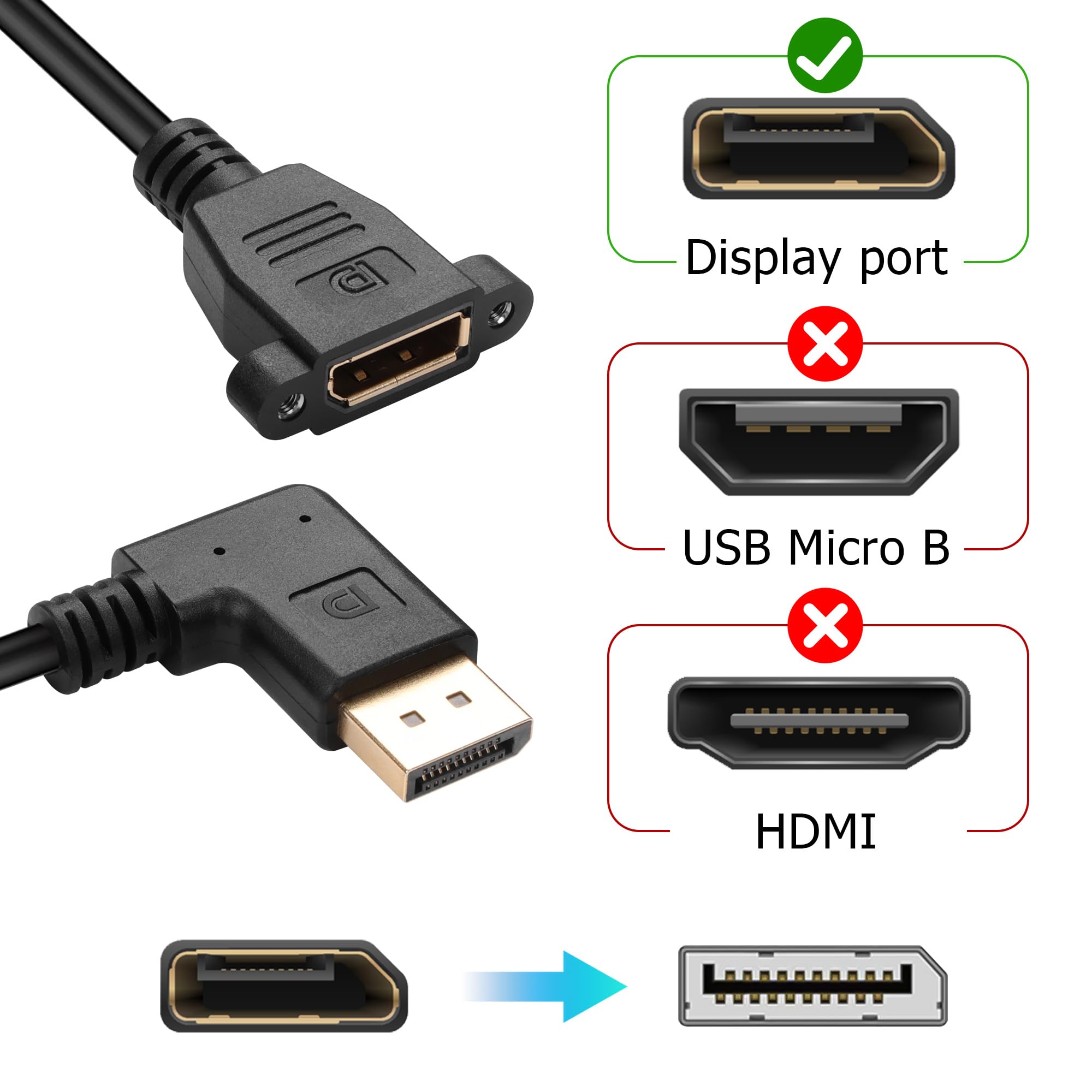 Amazon.com: JSADZKJ 4K DisplayPort to DisplayPort Panel Cable 90